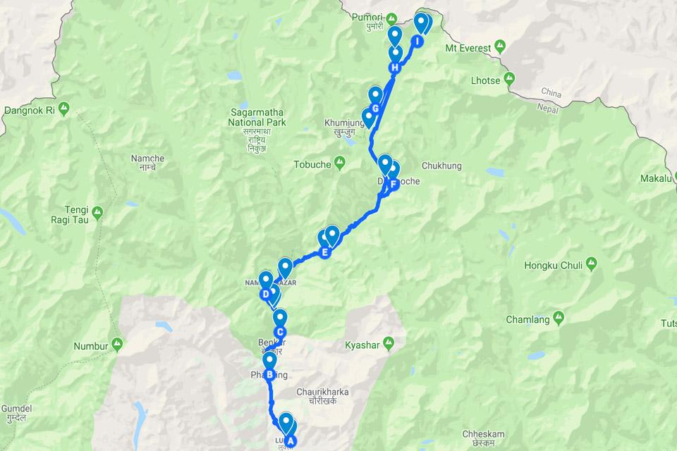 Everest Base Camp Trek Route on Google Maps